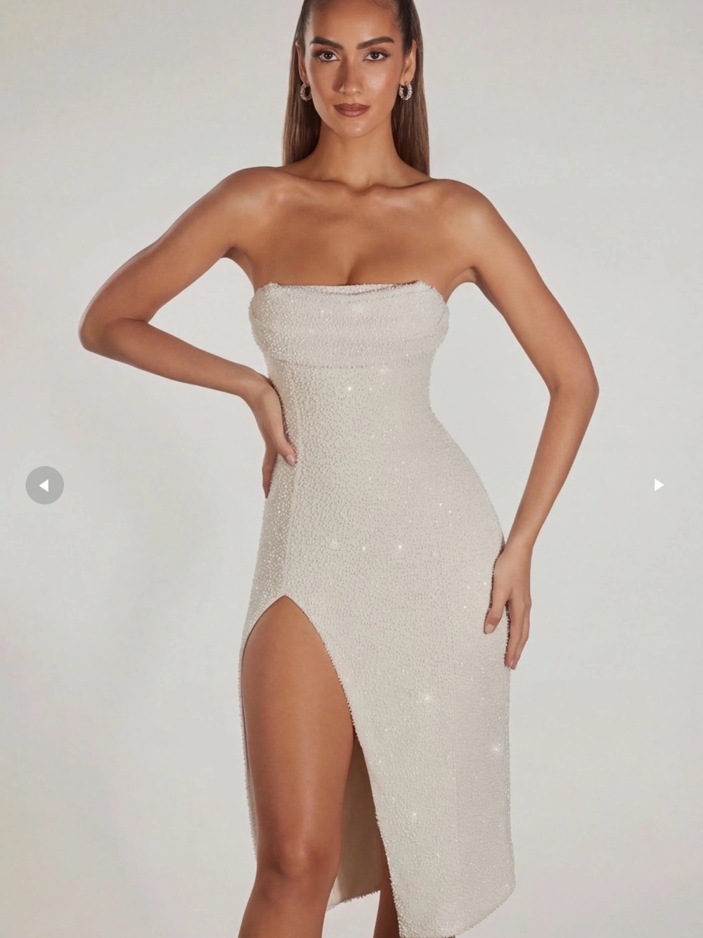 Oh Polly Verbier size 10 Strapless Ivory Sequin Midi Dress with High Slit